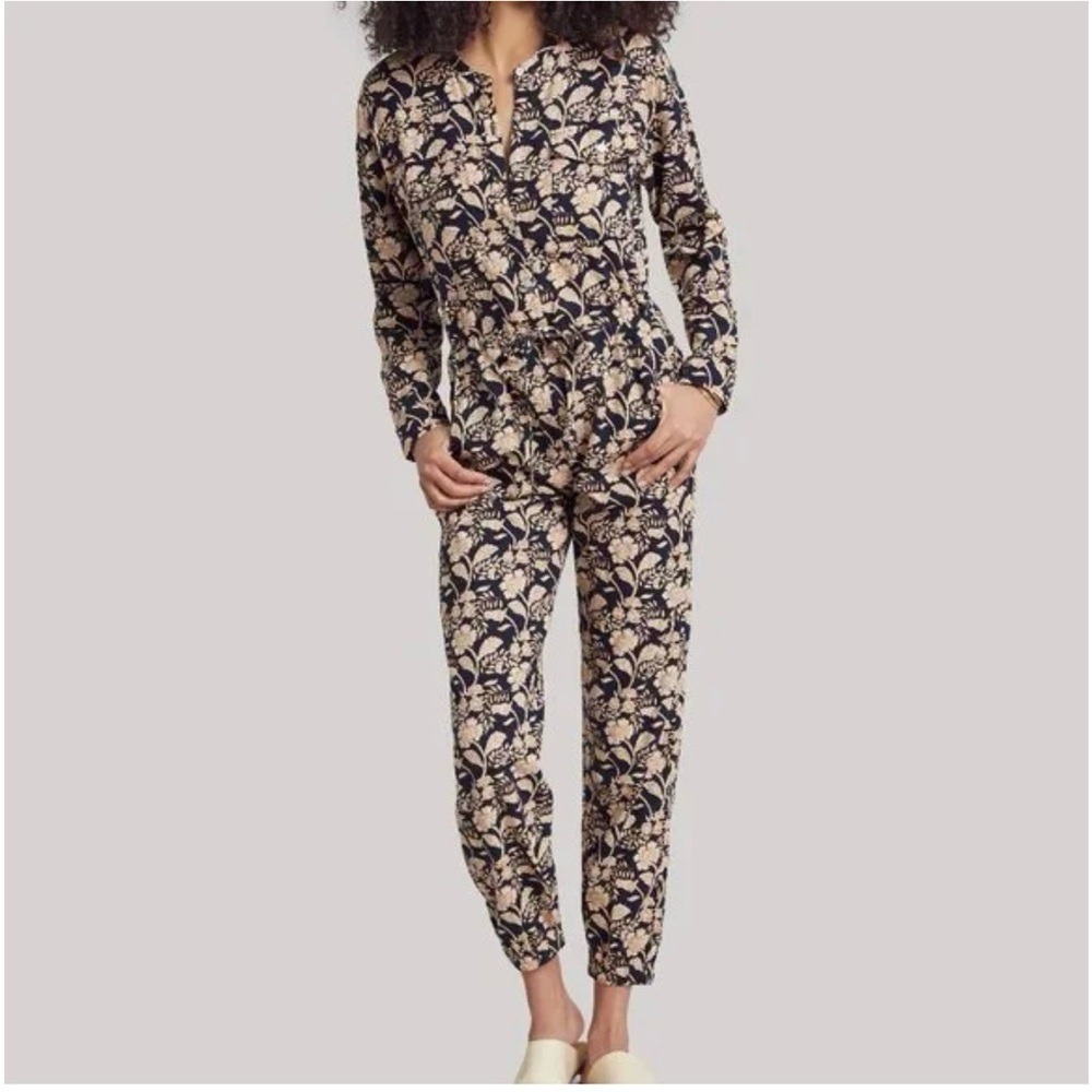 Faherty Linen Blend Savoie Jumpsuit Navy Avignon Meadow Size Small
